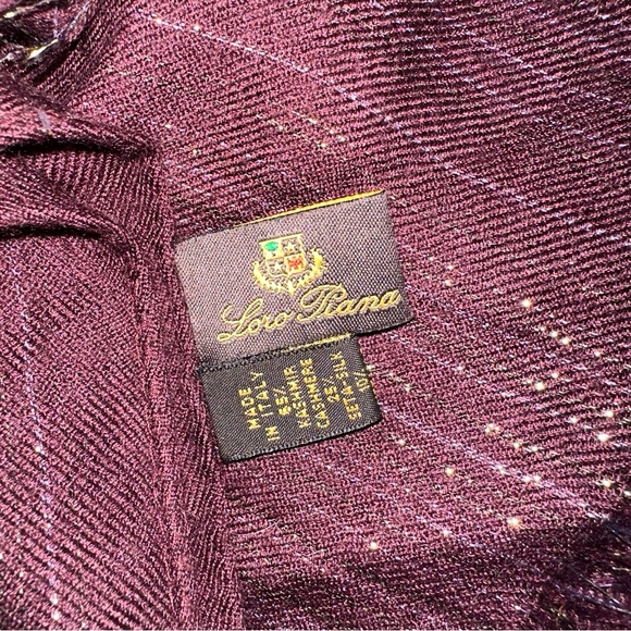 Loro Piana Silk Cashmere Burgundy Maroon Gold Metallic Scarf Neck Wrap - Picture 5 of 13
